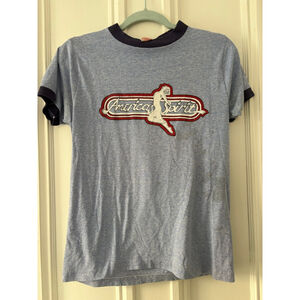 Vintage Collegiate Pacific Mens Blue Navy America's Spirit Ringer Tee M